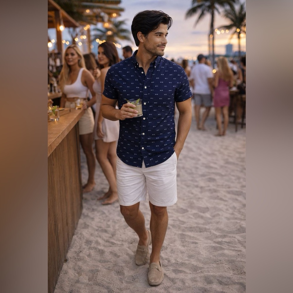 UNIQUE Men’s Tiny Bicycle Design Buttoned Shirt